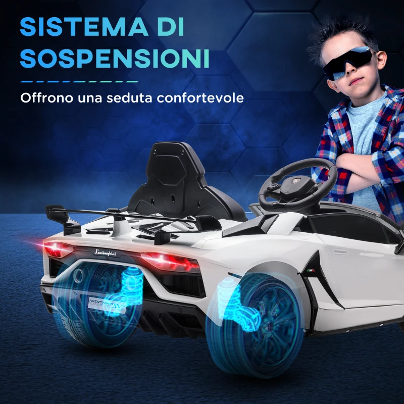 HOMCOM Macchina Elettrica per Bambini a 12V Licenza Lamborghini con Clacson e Telecomando, 107.5x64.5x47 cm, Bianca