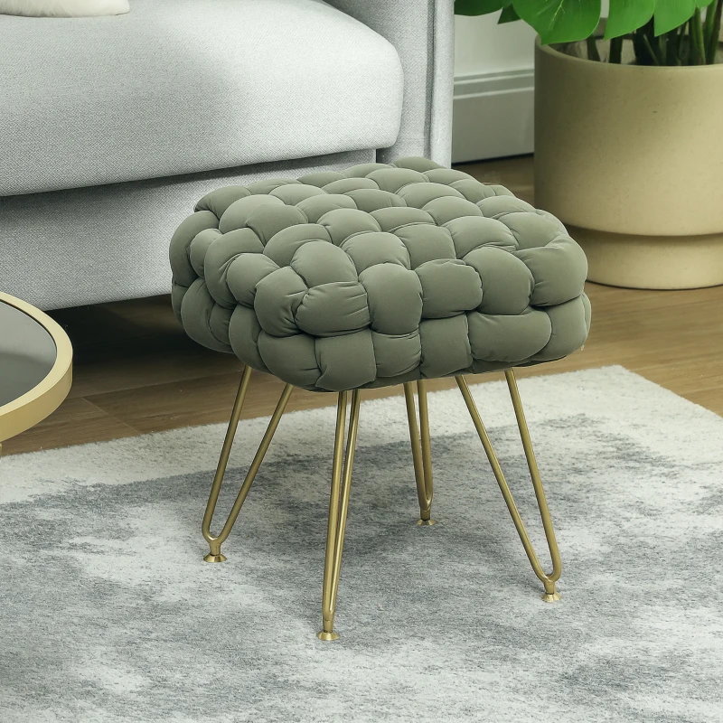 HOMCOM Velvet-Feel Bold Woven Footstool - Green