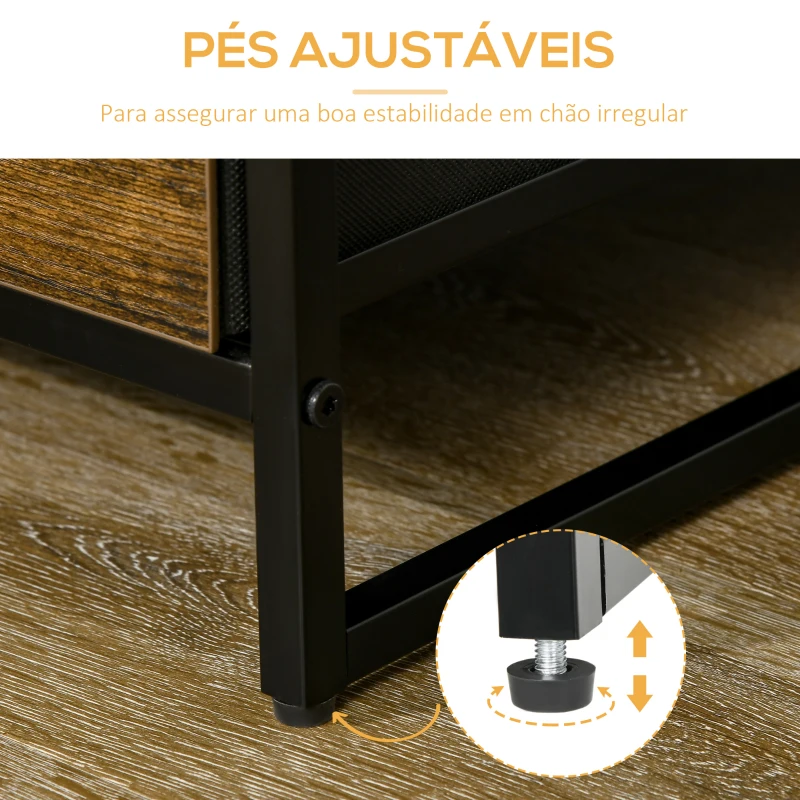 HOMCOM Armário com 3 Gavetas de Tecido Dobráveis e 2 Prateleiras Abertas Armário Multifuncional 44x40x155cm Marrom Rústico