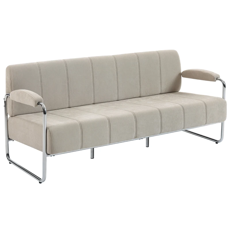 HOMCOM Divano 3 Posti Moderno Rivestito in Ciniglia Beige, in Acciaio, Spugna e Pannello Multistrato, 174x75x76 cm