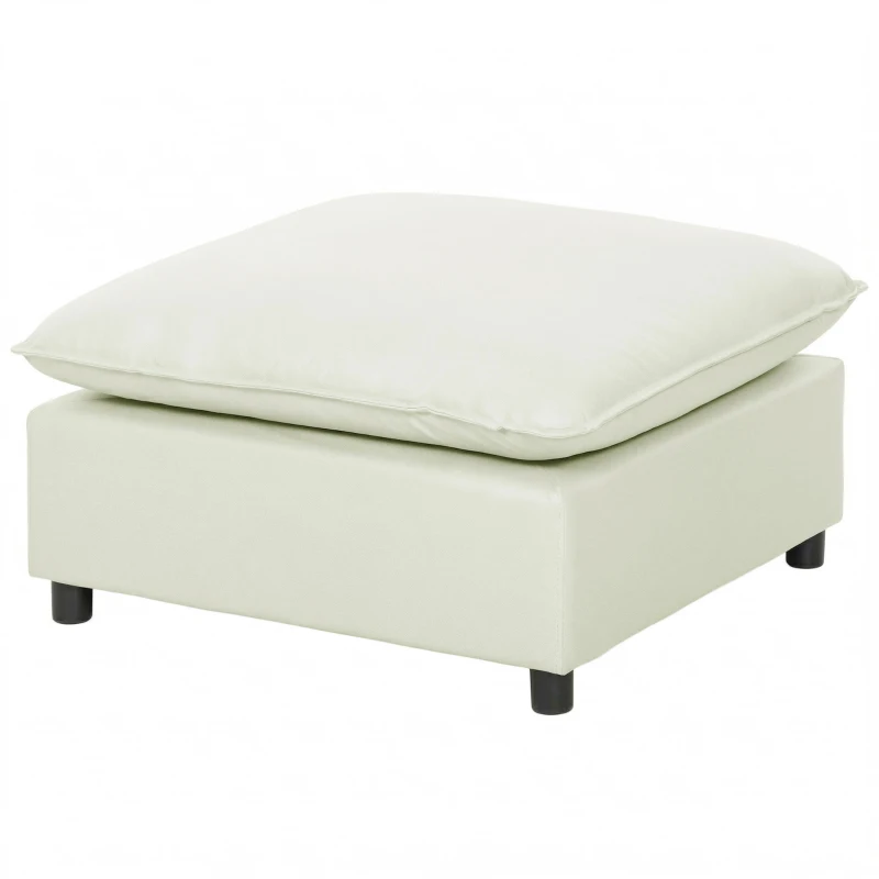 HOMCOM Fußhocker moderner Stoff-Ottomane mit Kunststoffbeinen für Wohnzimmer und Schlafzimmer, 75 cm, Cremeweiß
