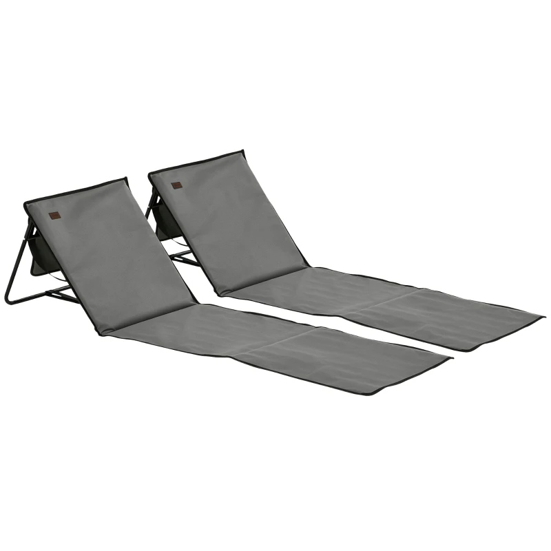 Outsunny Conjunto de 2 Esterillas de Playa Plegable con Respaldo Reclinable y Correa de Transporte 142x51x40 cm Gris