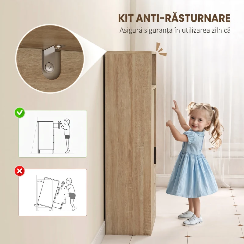 HOMCOM Mobilă de baie compactă Slim cu 2 sertare, rafturi și dulap, 50x25x100 cm, lemn natural