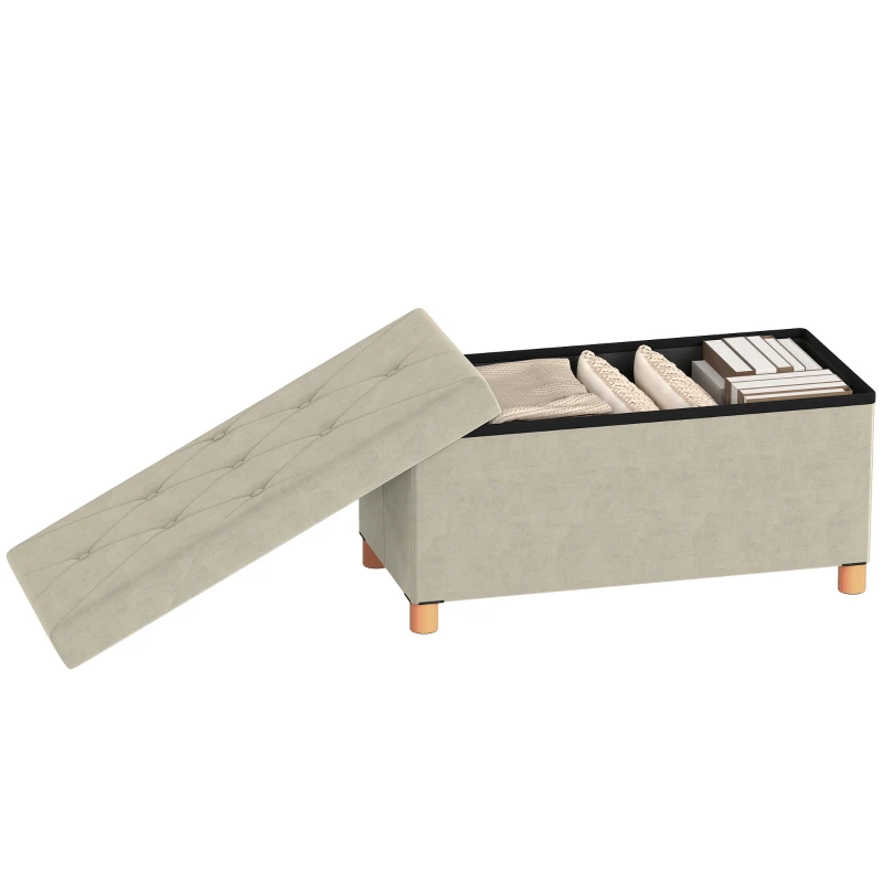 HOMCOM Panca Contenitore Pieghevole da 67L, Coperchio Imbottito e Rivestimento Vellutato, 76x38x38cm, Crema