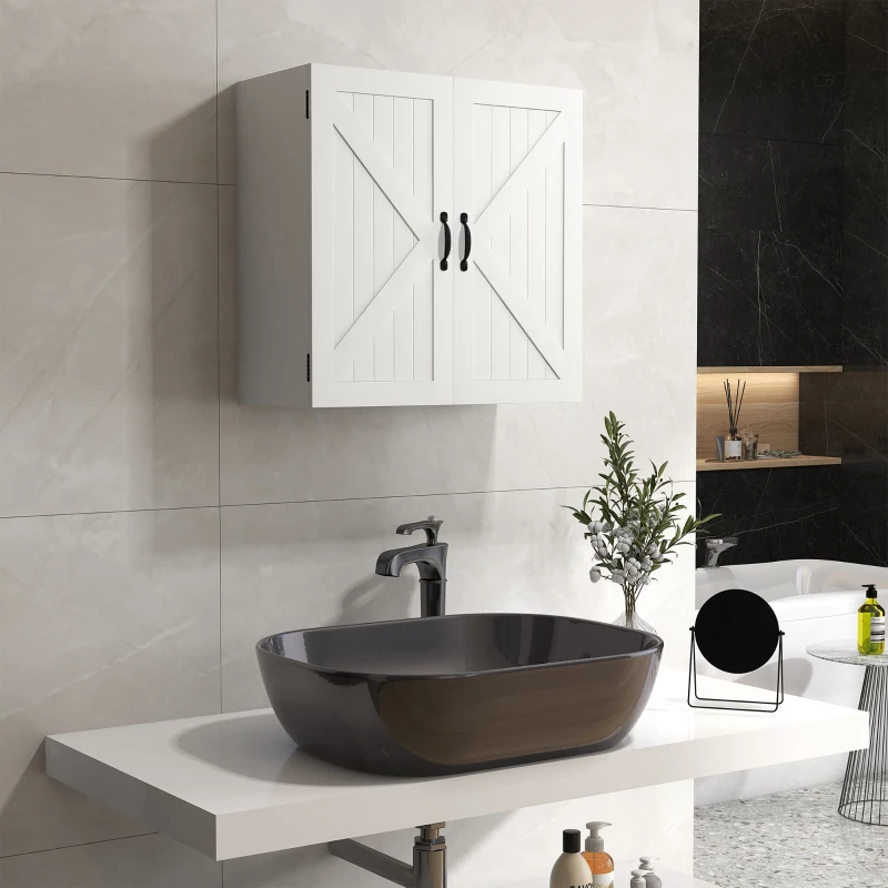 kleankin Armadietto Pensile Bagno in Legno Stile Country con Ripiano Regolabile, 60x30x60cm, Bianco