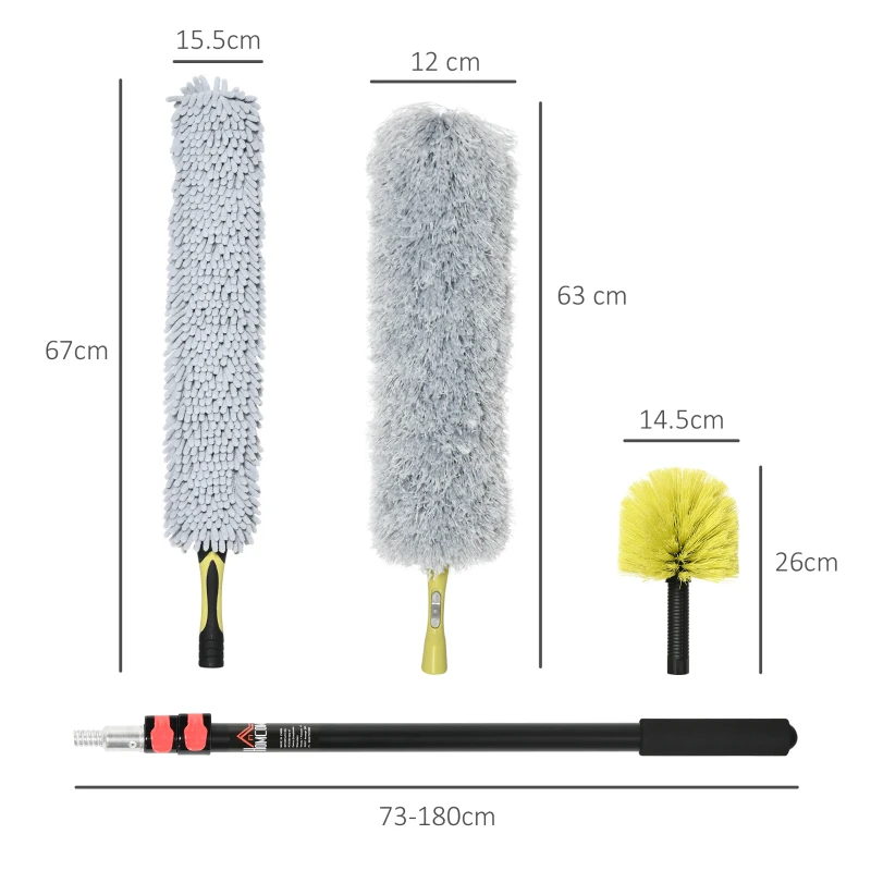 HOMCOM Kit per Pulizia della Casa con Asta, Spolverino per Ragnatele, Spolverino in Microfibra e Spolverino per Ventilatore