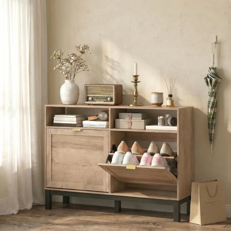 HOMCOM Dulap Pantofi Compact, PAL, MDF, 120 x 29 x 80 cm, Culoare Nuc