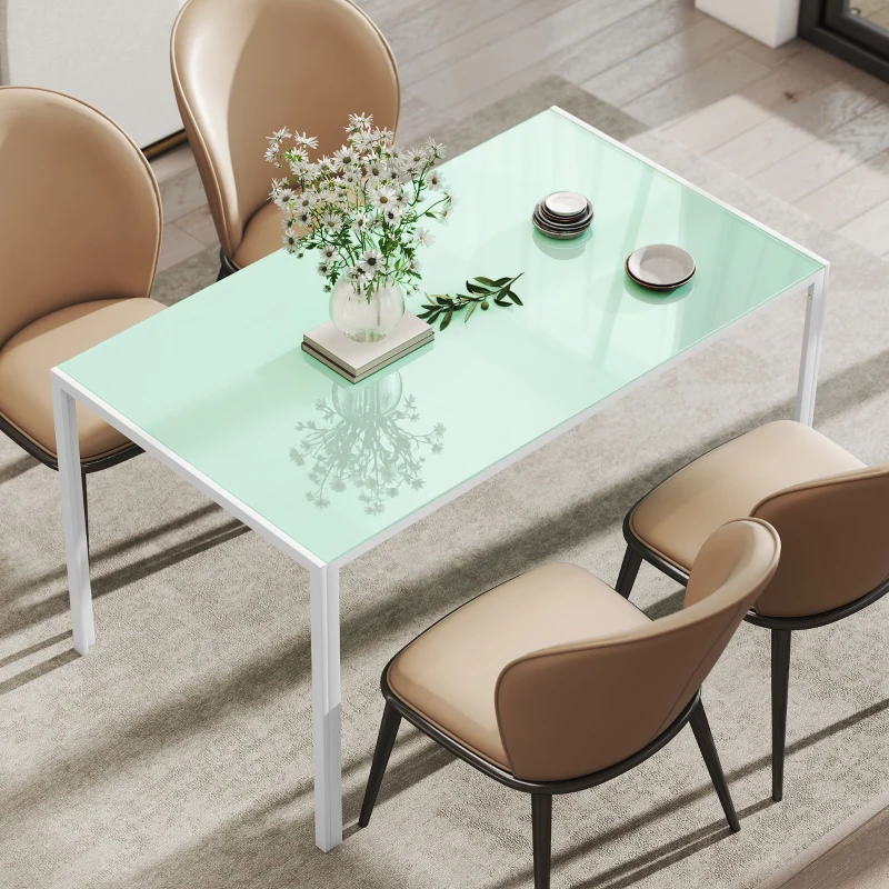 HOMCOM Mesa de Refeição de Vidro Mesa Retangular para 6 Pessoas com Pés de Metal  140x80x75 cm Branco