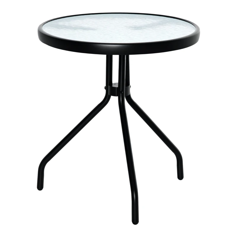Outsunny Beistelltisch Garten wetterfester Gartentisch mit Glastischplatte, Balkontisch aus Metall Ø50x55H cm
