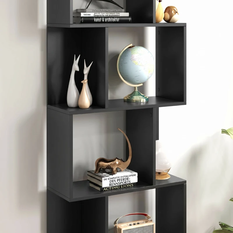 HOMCOM Bibliotecă mobilă modernă cu 5 rafturi din lemn, design modern, 60x24x184,5 cm, negru