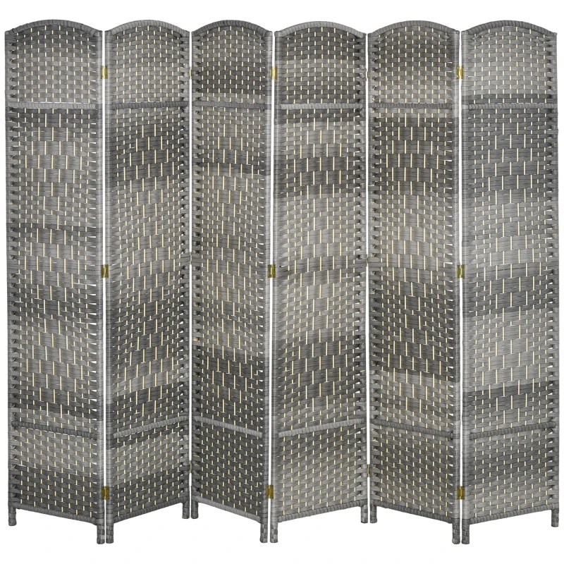 HOMCOM Biombo Dobrável de 6 Painéis Divisor de Ambientes 270x180 cm Ecrã de Privacidade de Polipropileno para Quarto Cinza Misto