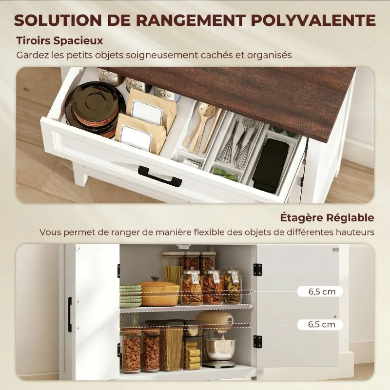 HOMCOM Buffet salon, meuble de rangement avec 2 portes, tiroir et étagère réglable, 76 x 35 x 80 cm, blanc