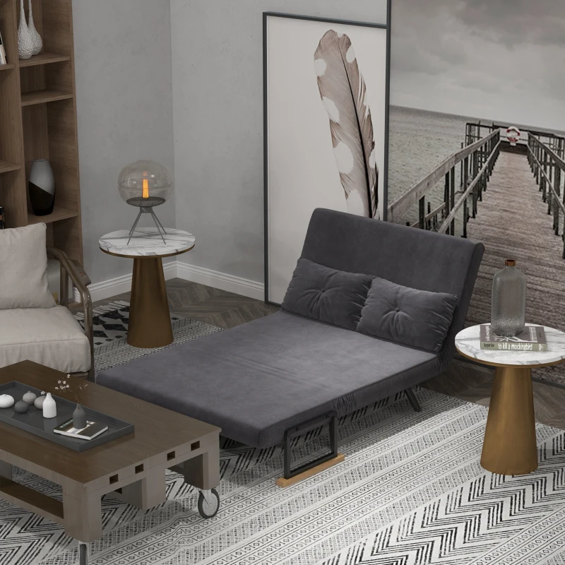 HOMCOM Sofá Cama Sofá Convertível em Cama de 2 Lugares Dobrável com Encosto Ajustável em 5 Níveis e 2 Almofadas 102x73x81 cm Cinza