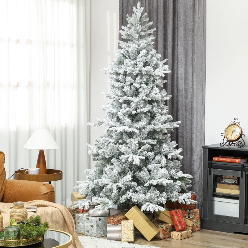 HOMCOM Albero di Natale Innevato Alto 210 cm con Rami Realistici e Base in Metallo Pieghevole