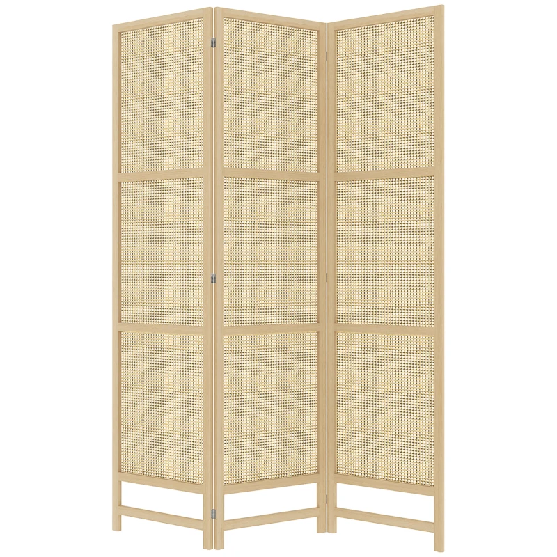 HOMCOM 3-teiliger Raumteiler, 180 cm faltbarer Wandschirm, Freistehender Raumtrenner mit handgewebtem Design für Zuhause, Natur