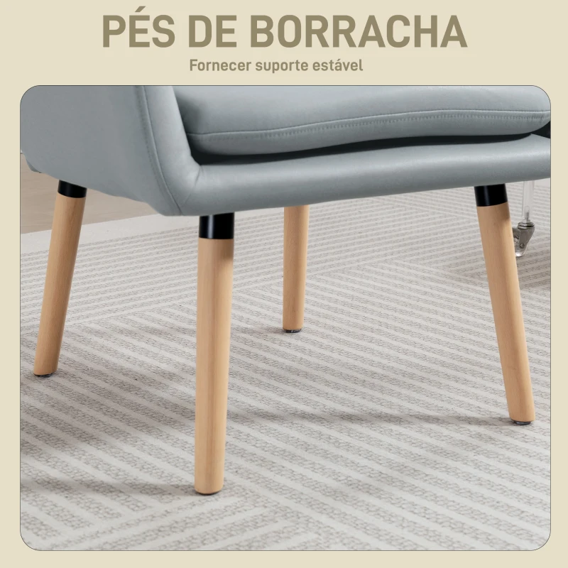 HOMCOM Poltrona de Sala de Estar Moderna Acolchoada de Dupla Camada Estofada em Couro Sintético Pés de Madeira 68x74x89 cm Cinza