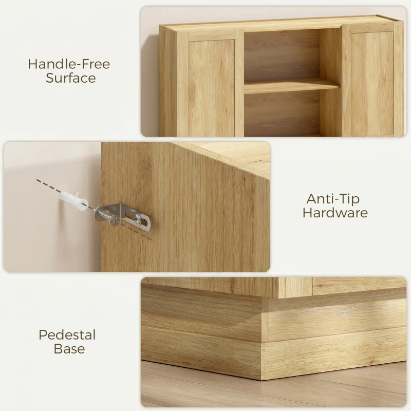 HOMCOM Sideboard Buffet Cabinet, 133 cm Storage Cabinet with 2 Open Shelves, 2 Cupboards and Soft Close Doors, Natural