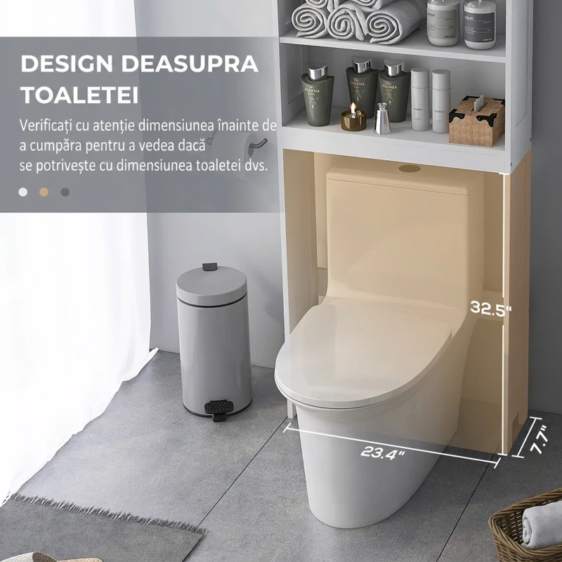 kleankin Dulap WC deasupra toaletei, dulap de depozitare de baie cu rafturi și dulap cu uși duble, raft reglabil
