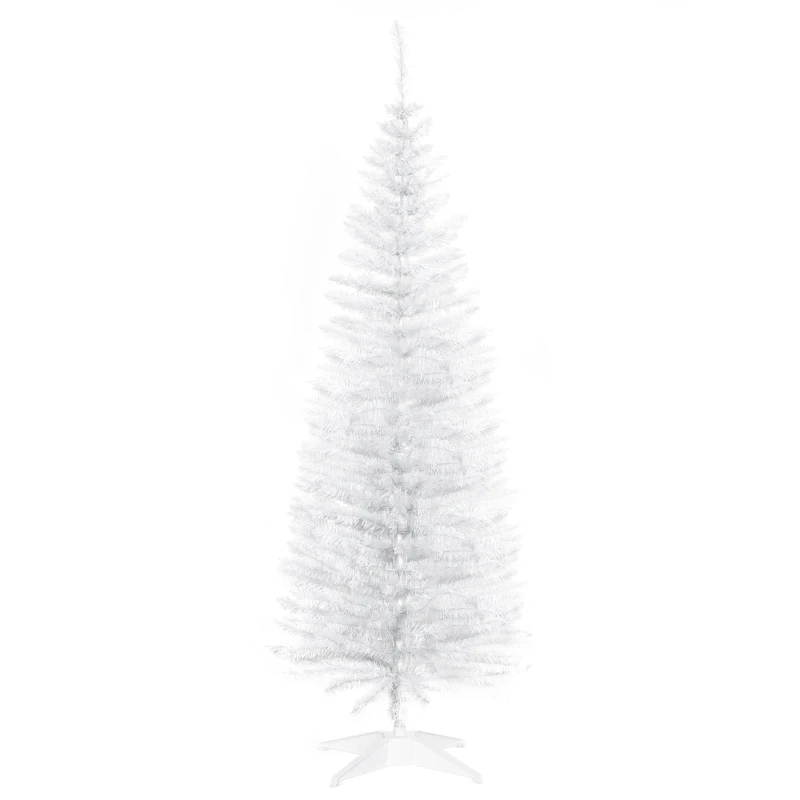 HOMCOM 5ft Artificial Christmas Tree, Pencil Slim Xmas Tree with Study Stand and Realistic Branches, White