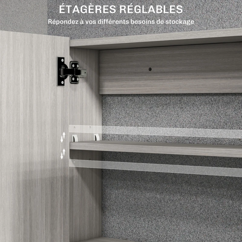 HOMCOM Armoire murale salle de bain avec miroir, meuble salle de bain, double portes et étagères réglables, 80x15x60cm, gris