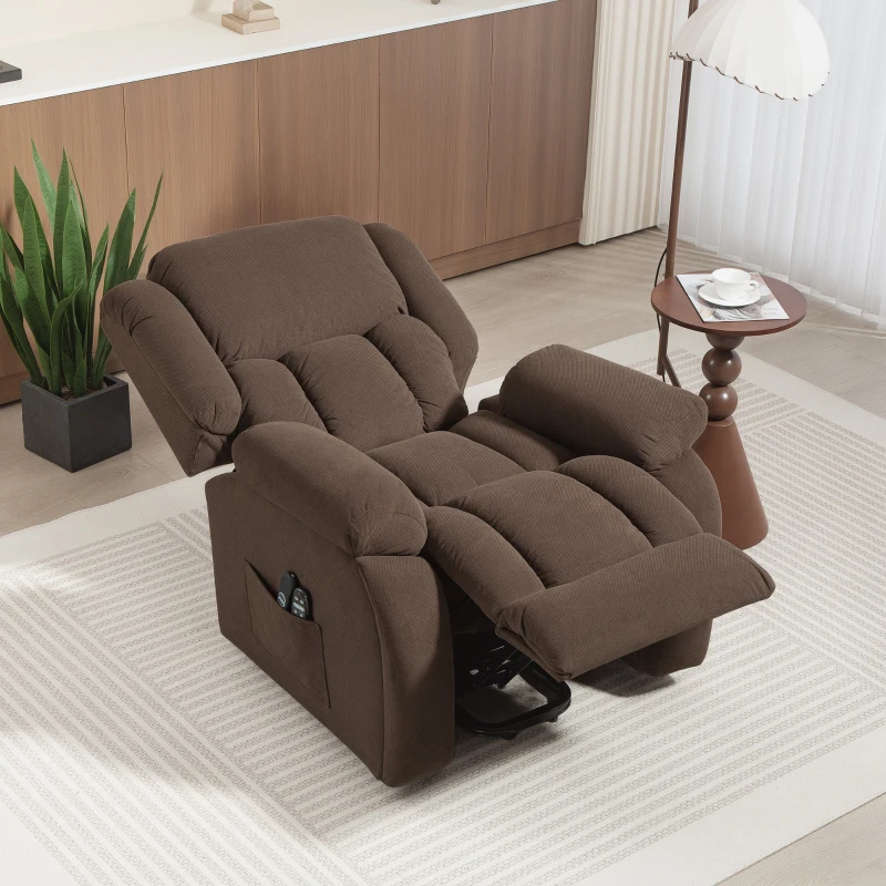 HOMCOM Poltrona Elevatória Elétrica, Massagem e Aquecimento, Apoio para Pés, Encosto Reclinável, Controle Remoto, 93x104x100cm, Castanho