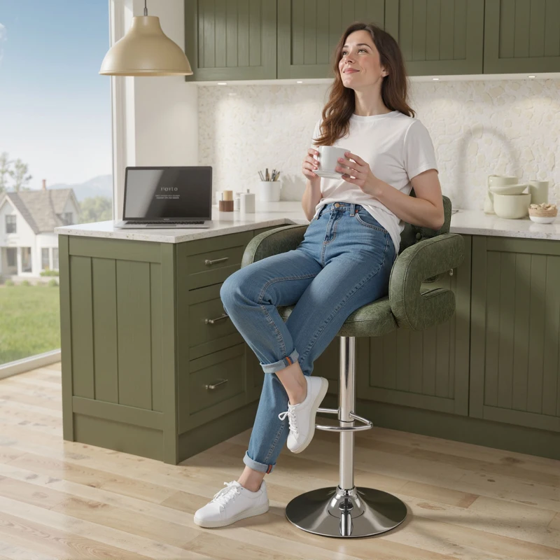 HOMCOM PU Leather Upholstered Swivel Bar Stool, Height Adjustable with Back, Armrest, Footrest, Green