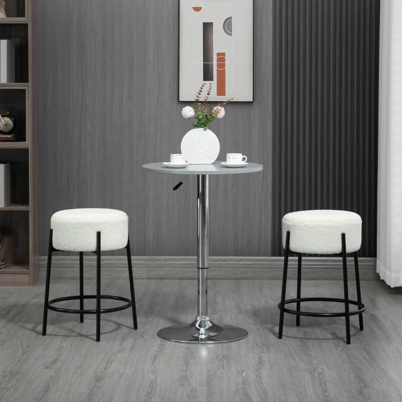 HOMCOM Lot de 2 tabourets de bar avec repose-pieds acier et revêtement effet laine bouclée hauteur 62 cm blanc et noir