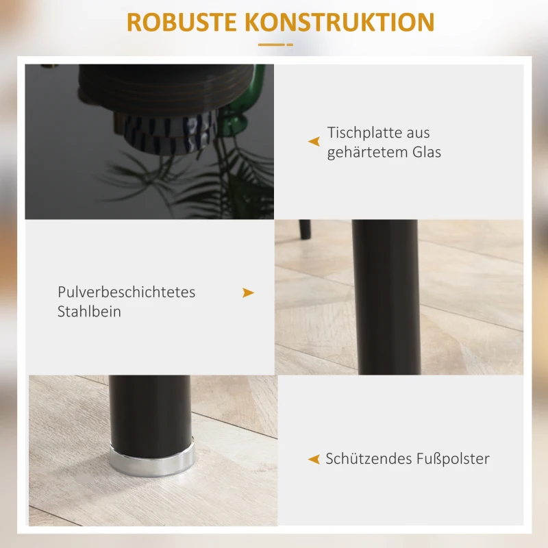 HOMCOM 5-delige Eetkamerset Tafel en 4 Stoelen, Modern Design, Glazen Tafel, Zwart