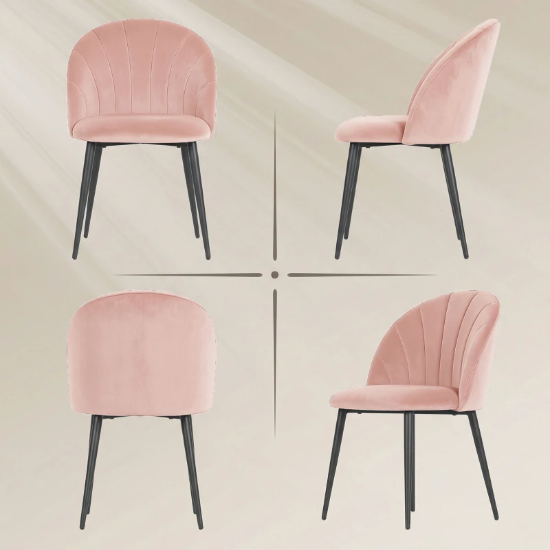 HOMCOM Set 2 Sedie da Pranzo Imbottite con Schienale a Conchiglia in Velluto, 52x55x79 cm, Rosa