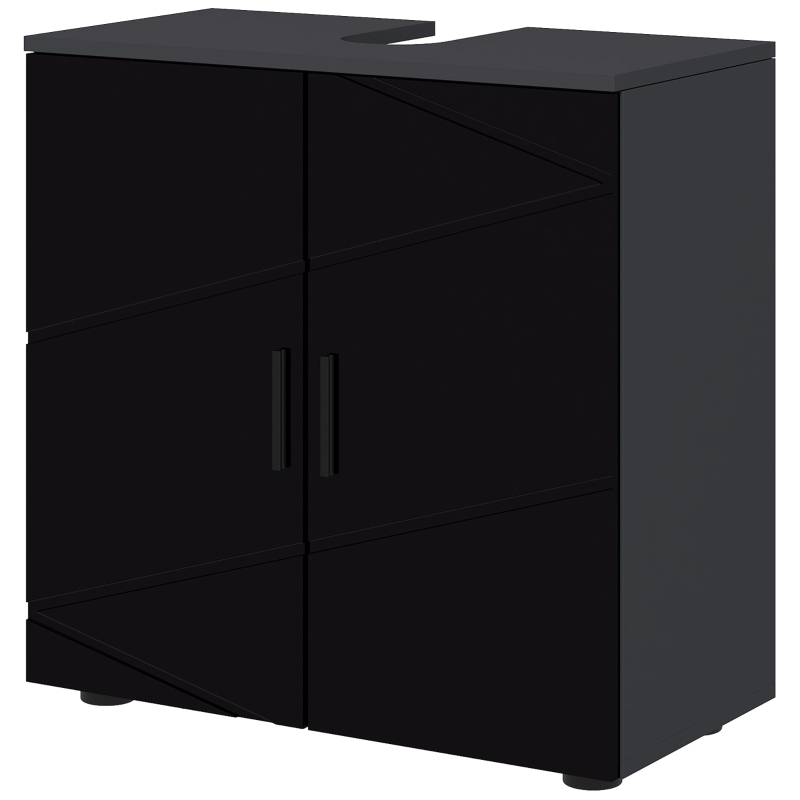 kleankin Mobile Sottolavabo Bagno in Legno con Armadietto 2 Ante, 60x30x60cm, Nero