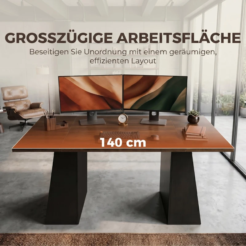 HOMCOM Schreibtisch mit 4 offenen Ablagen, Industrial Design, 140 cm, Braun-Schwarz