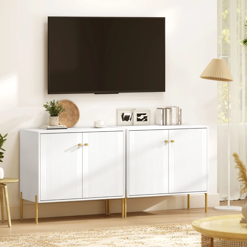 HOMCOM Aparador Moderno de 2 Portas Prateleiras Ajustáveis Bancada com Efeito Mármore e Pés de Aço 80x39,1x76 cm Branco