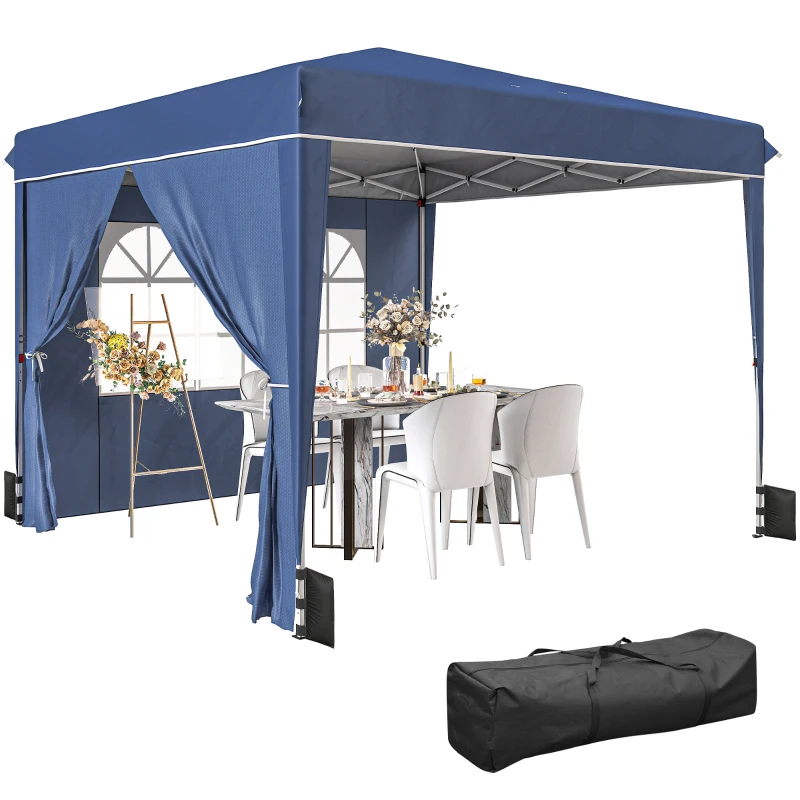 Outsunny Pavillon 3 x3 m Wasserdicht höhenverstellbar Pop-up Faltpavillon mit 2 Seitenteilen, UV 50+ Faltbar Dunkelblau