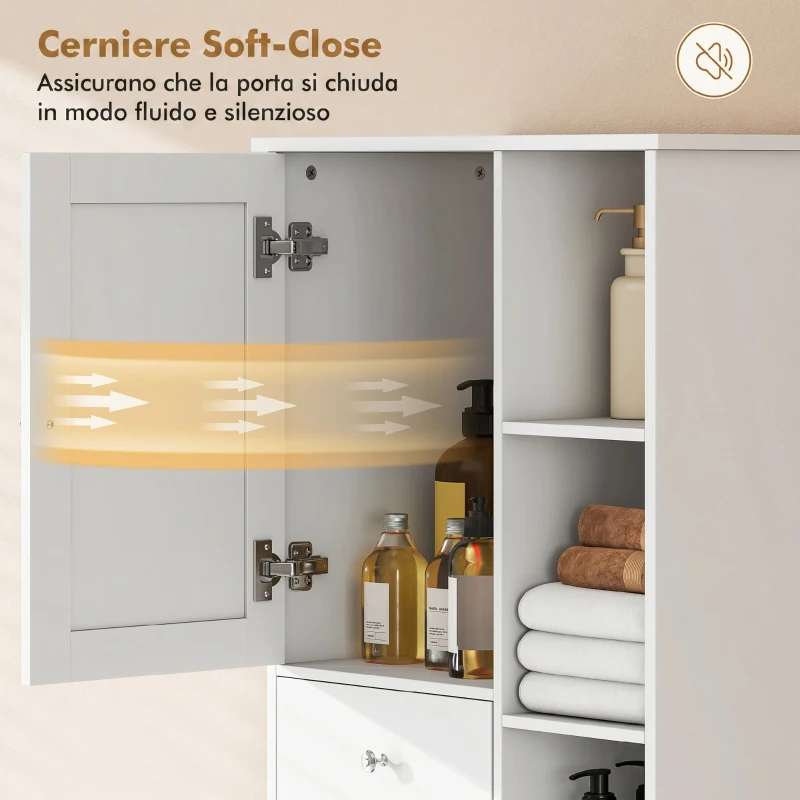 HOMCOM Armadietto da Bagno Bianco, Cesto Biancheria Inclinabile, Cassetti