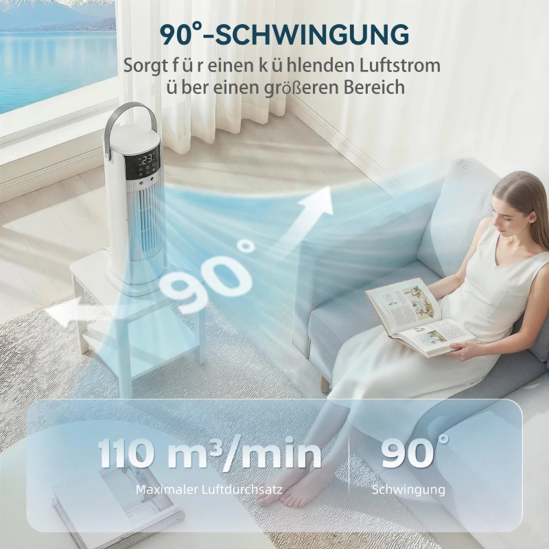 HOMCOM Turmventilator für das Schlafzimmer, 40 cm Tischventilator mit Nebelfunktion, 3 Geschwindigkeiten, 90° Oszillation Timer
