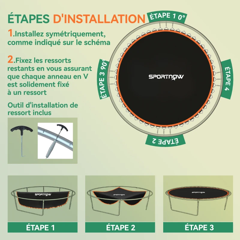 SPORTNOW Tapis de rechange pour trampoline tapis de saut de remplacement, compatible trampoline Ø 3,7 m et ressorts de 14 cm