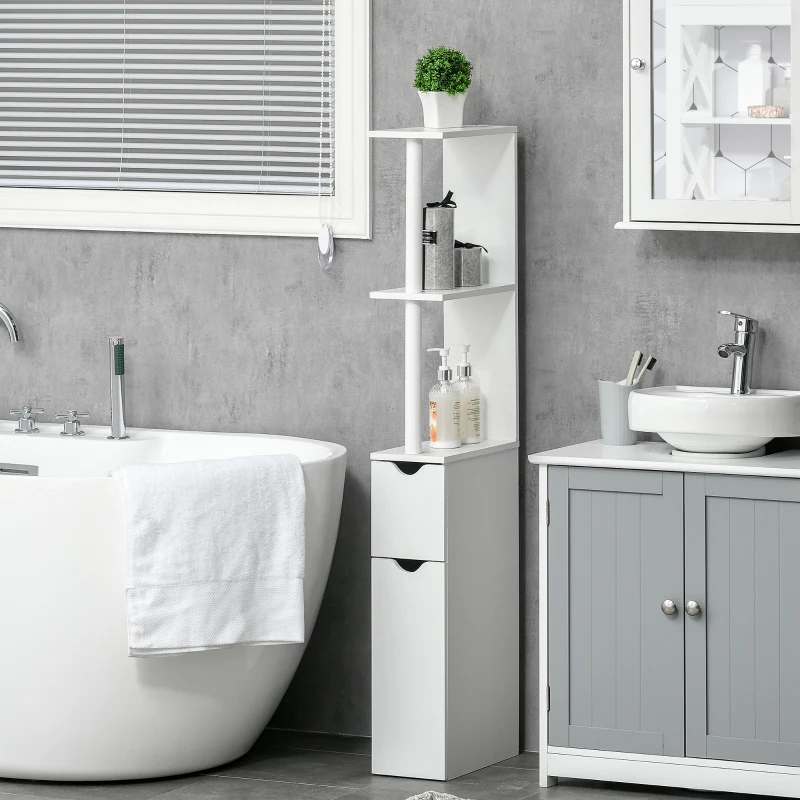 kleankin Coluna Casa de Banho com 2 Portas e 2 Prateleiras Armário Alto para Casa de Banho Estilo Moderno 15,2x29,8x118cm Branco