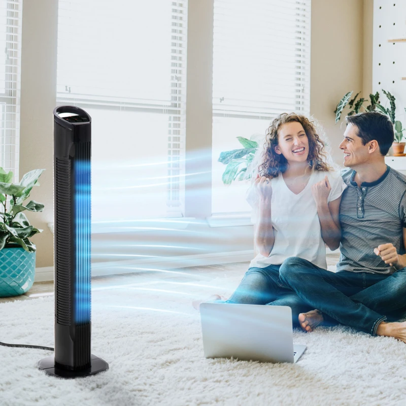 HOMCOM Ventilatore a Torre con Telecomando a 5m, Oscillante 70°, 3 Funzioni e 3 Velocità, Nero