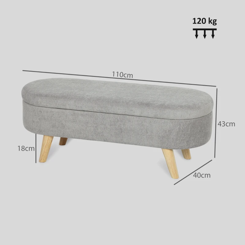 HOMCOM Banco para Pé de Cama Banco de Armazenamento com Pés de Madeira e Assento Acolchoado 110x40x43 cm Cinzento