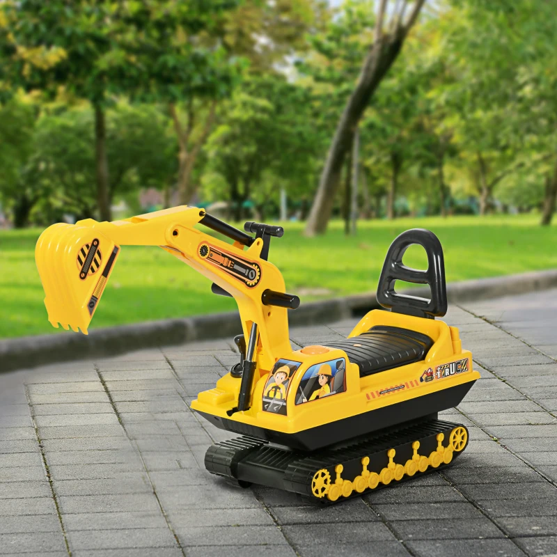 HOMCOM Porteur Enfant tractopelle 18-48 Mois Coffre klaxon Fonction pivotante Jaune