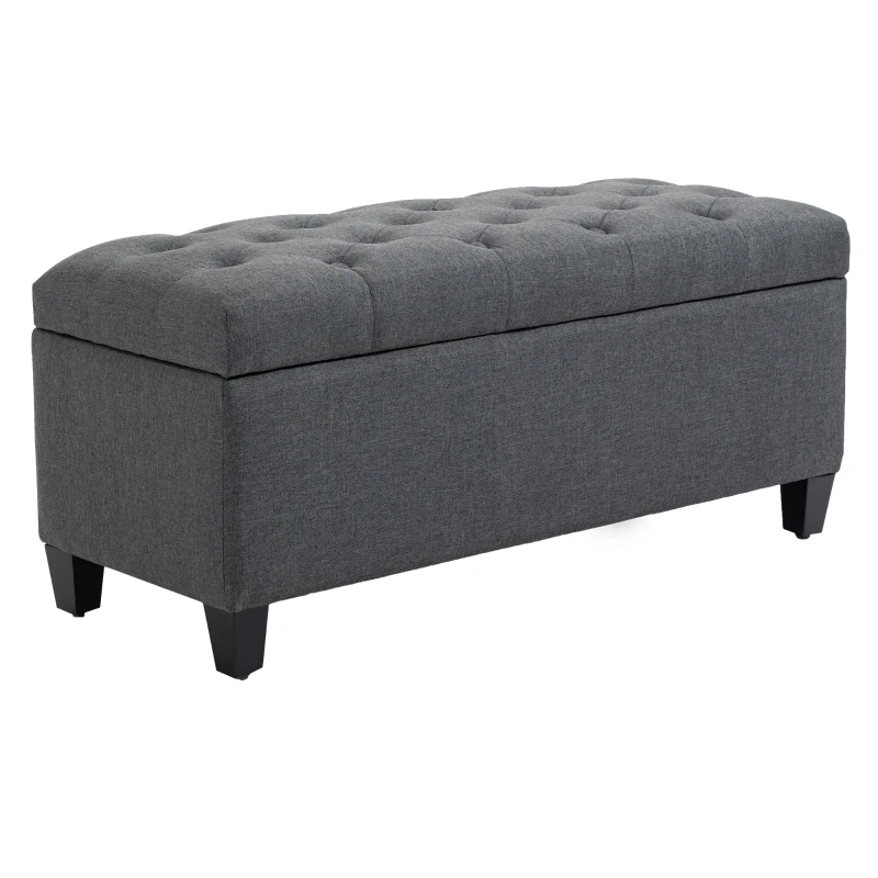 HOMCOM Banc de rangement pouf salon bout de lit coffre de rangement pour salon, chambre, entrée, 100 x 40 x 44 cm, gris foncé