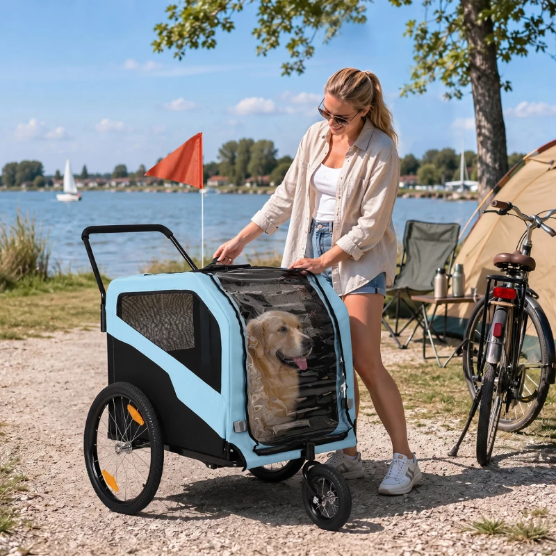 PawHut 2-in-1 Hondenfietskar en Buggy voor Middelgrote Oudere Honden tot 30 kg Lichtblauw