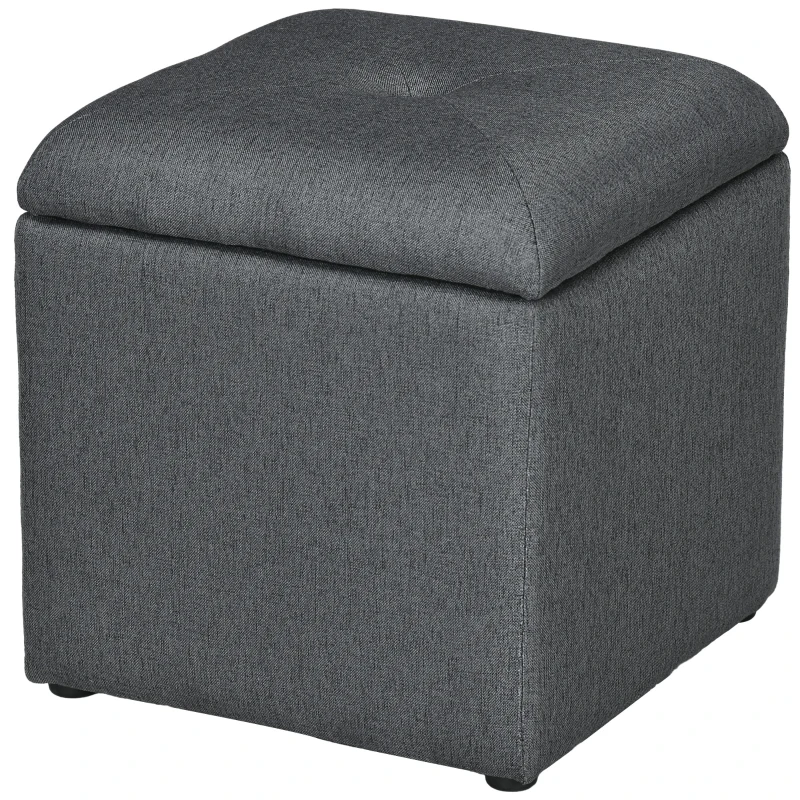 HOMCOM Taburet cu Spațiu de Depozitare Tapițat din Material Teddy Moale pentru Living și Dormitor, 39x39x39cm, Gri