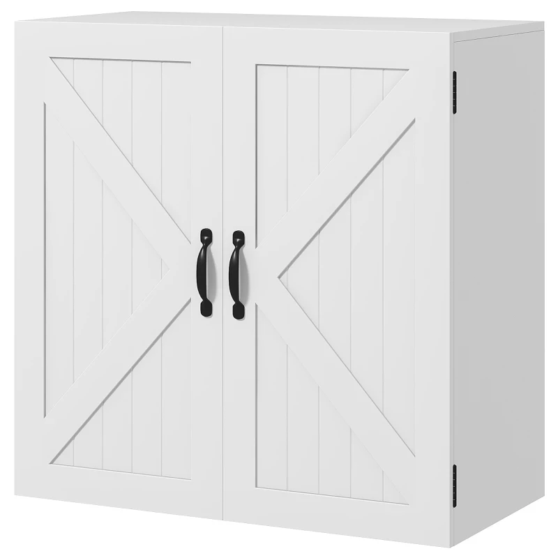 kleankin Armadietto Pensile Bagno in Legno Stile Country con Ripiano Regolabile, 60x30x60cm, Bianco