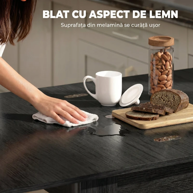 HOMCOM Masă Extensibilă de Sufragerie 4-6 Persoane, Negru