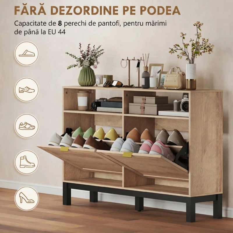 HOMCOM Dulap Pantofi Compact, PAL, MDF, 120 x 29 x 80 cm, Culoare Nuc