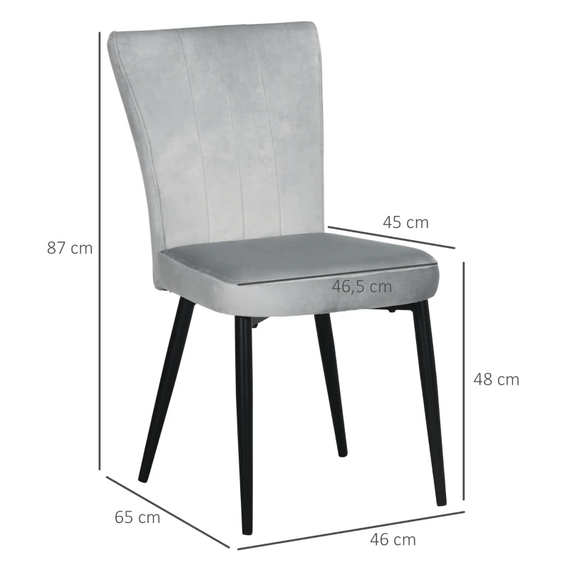 HOMCOM Set van 4 eetkamerstoelen, accentstoelen voor keukens en eetkamers, stoelenset, velourslook, lichtgrijs+zwart