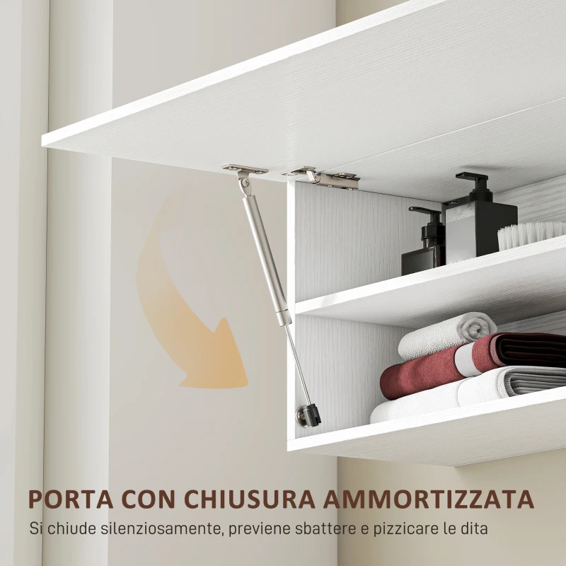 HOMCOM Mobile Bagno a Parete con Anta Ammortizzata, 2 Scomparti e Mensola Regolabile, 120x23x30 cm, Bianco