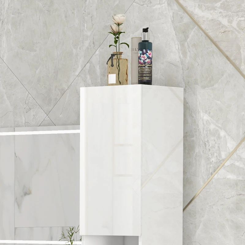 kleankin Armário Alto e Estreito para Casa de Banho com Portas e Prateleiras Ajustáveis 30x30x181,5 cm Branco Brilhante