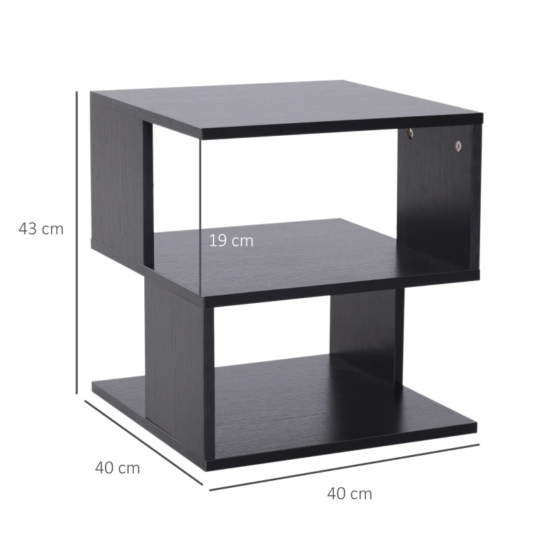 HOMCOM Mesa Auxiliar Mesa de Cabeceira de 2 Níveis com Prateleira de Armazenamento para Sala Quarto Estante 40x40x43 cm Preto